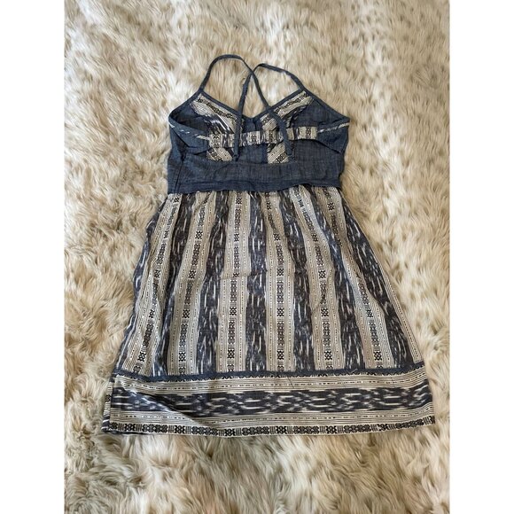 Anthropologie Vintage-Inspired Y2K Navy & Ivory Boho Tribal Print Dress Halter N - Picture 2 of 16